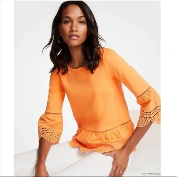 Ann Taylor Sorrento Orange Eyelet Hem Top - Picture 1 of 4